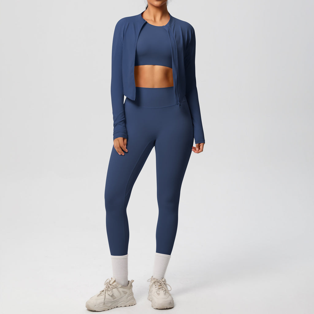 Breathable, Form-fitting Workout Jacket And Three-piece Set
