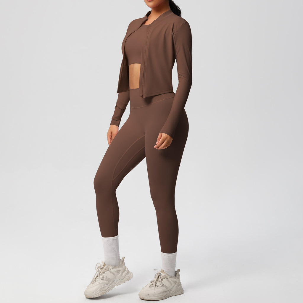 Breathable, Form-fitting Workout Jacket And Three-piece Set