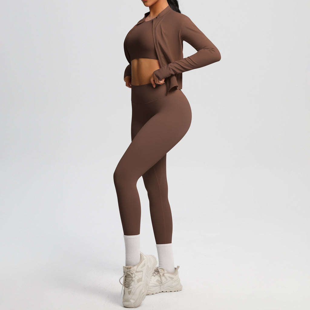 Breathable, Form-fitting Workout Jacket And Three-piece Set